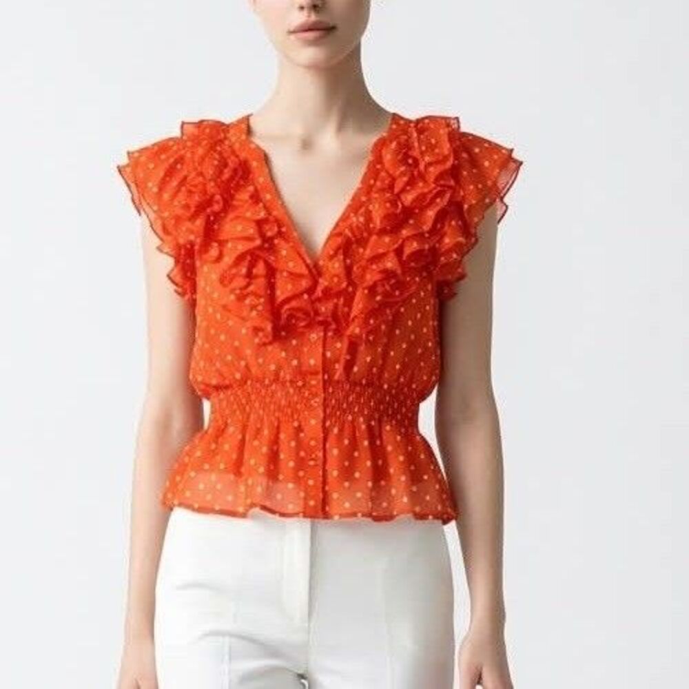 Women’s Forever 21 Polka Dot Ruffled Blouse Orange Size S P
